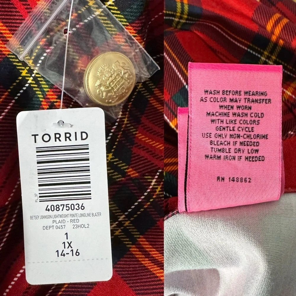 Torrid x Betsey Johnson NWT tartan plaid blazer size 1X